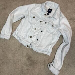 Gap Kids Cropped Jean Jacket, Light Gray size Medium